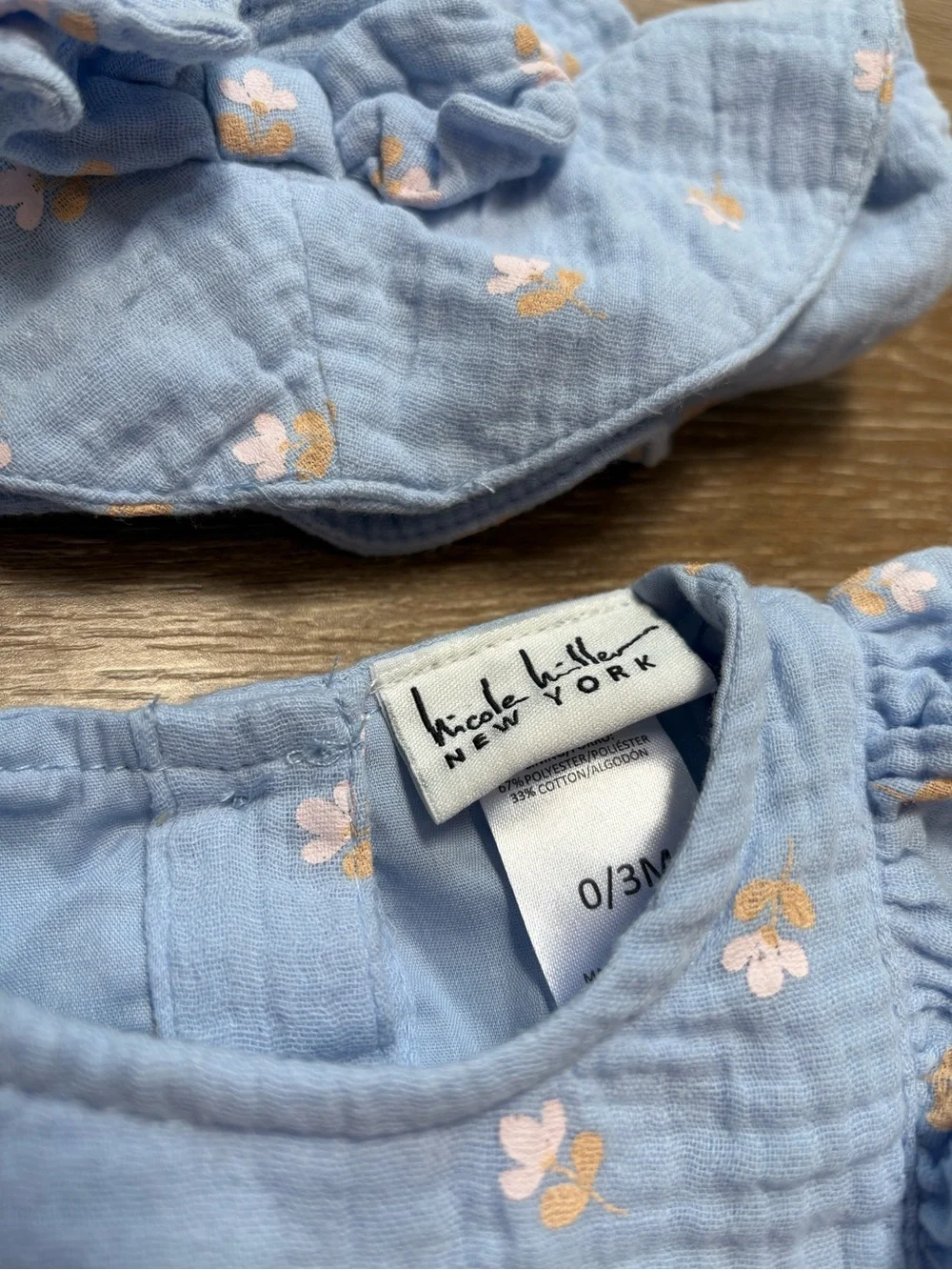 Light Blue Floral Sun Hat, Ruffle Top & Bloomers